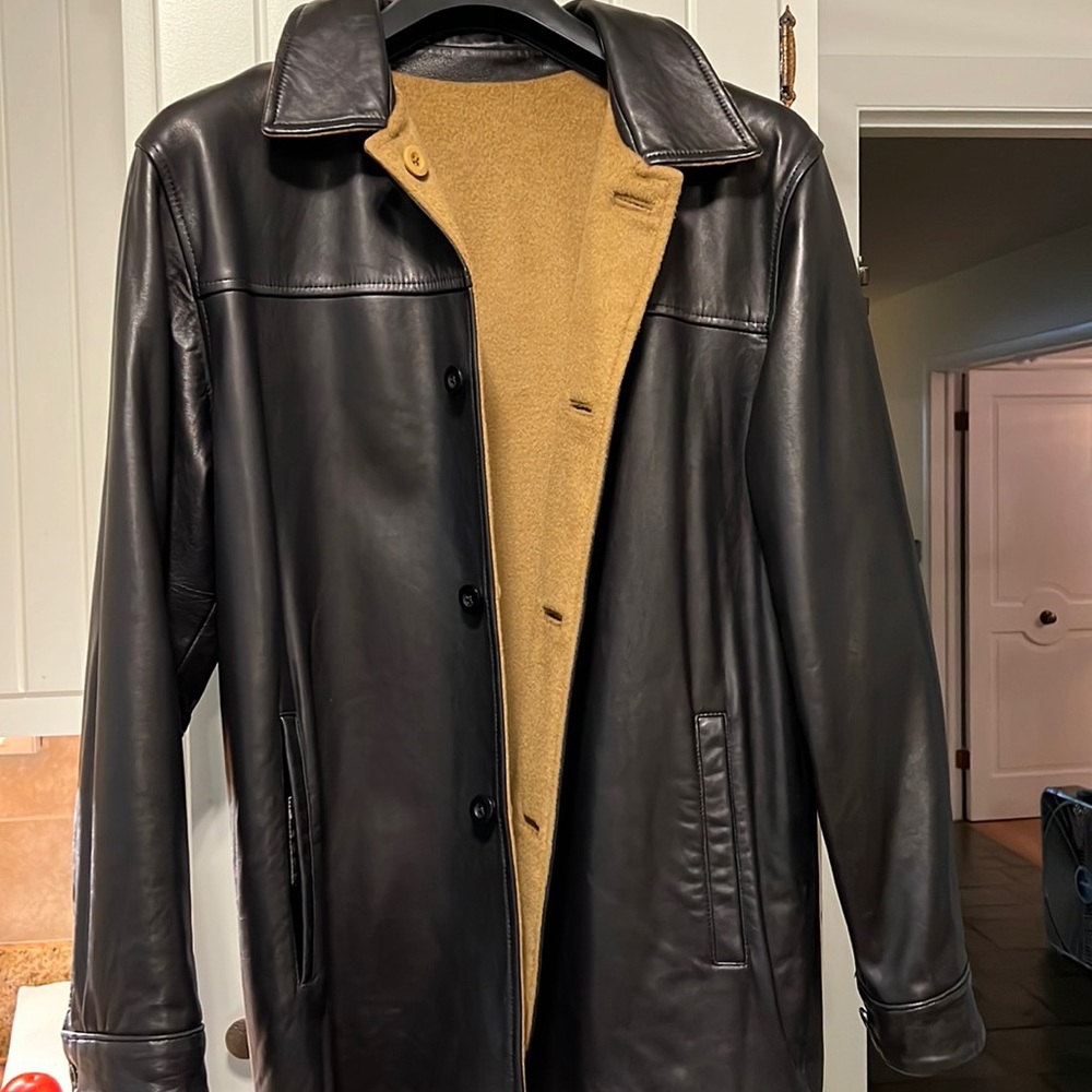 NWOT Leather Wool/Cashmere reversible Button Coat CLAUDE LAMONT